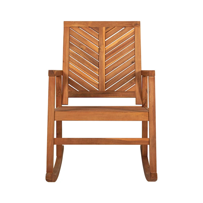 Carey Modern Chevron-Back 300-Lbs Support Acacia Wood Patio Outdoor Rocking Chair, by JONATHAN Y - 22.4