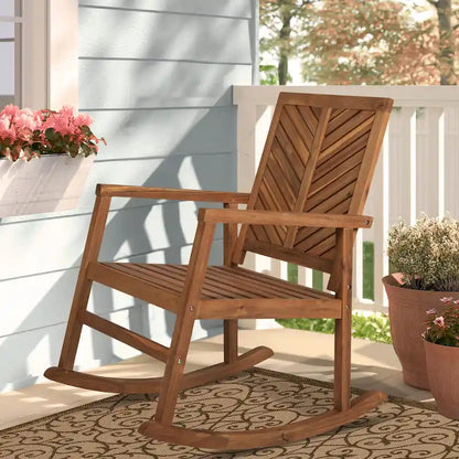 Carey Modern Chevron-Back 300-Lbs Support Acacia Wood Patio Outdoor Rocking Chair, by JONATHAN Y - 22.4