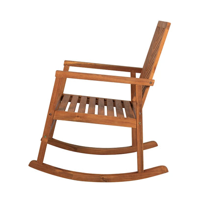Carey Modern Chevron-Back 300-Lbs Support Acacia Wood Patio Outdoor Rocking Chair, by JONATHAN Y - 22.4