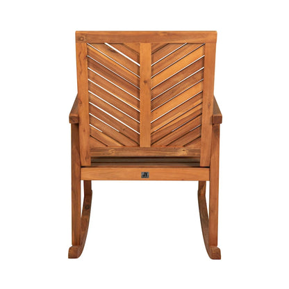 Carey Modern Chevron-Back 300-Lbs Support Acacia Wood Patio Outdoor Rocking Chair, by JONATHAN Y - 22.4