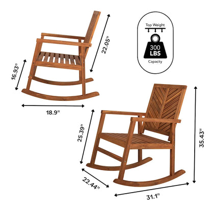 Carey Modern Chevron-Back 300-Lbs Support Acacia Wood Patio Outdoor Rocking Chair, by JONATHAN Y - 22.4