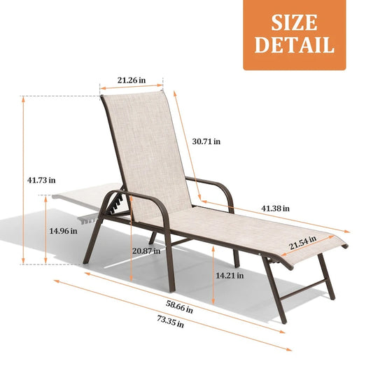 VredHom Outdoor Aluminum Patio Chaise Lounge Chairs - 70.87 Lx 21.54 W x 14.96 H