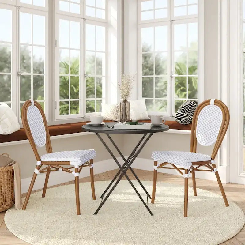 2 Pack All-Weather Commercial Paris Chair with Metal Frames - N/A