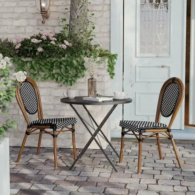 2 Pack All-Weather Commercial Paris Chair with Metal Frames - N/A