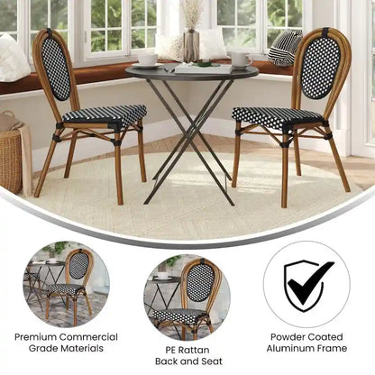 2 Pack All-Weather Commercial Paris Chair with Metal Frames - N/A