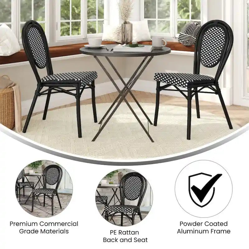 2 Pack All-Weather Commercial Paris Chair with Metal Frames - N/A