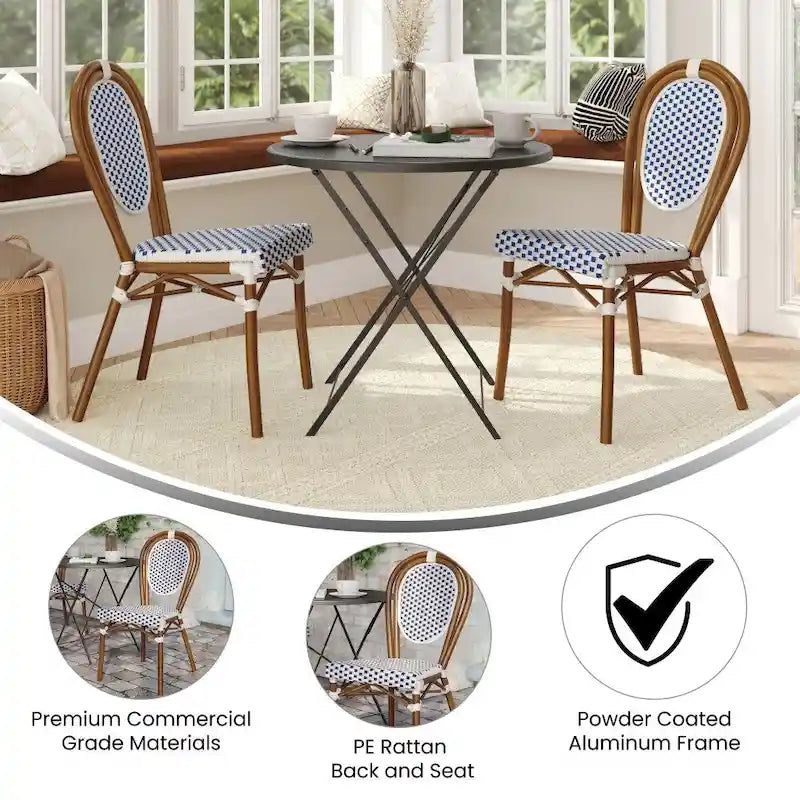 2 Pack All-Weather Commercial Paris Chair with Metal Frames - N/A