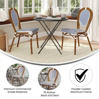 2 Pack All-Weather Commercial Paris Chair with Metal Frames - N/A