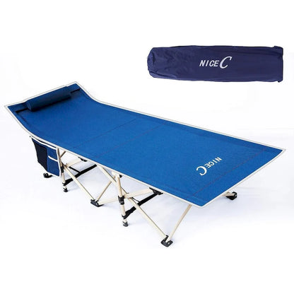 Camping Cots, Folding Cot, with Pillow, Carry Bag & Storage Pocket, Heavy Duty Holds Up to 500 Lbs, Outdoor&Indoor - 74 x 26.5