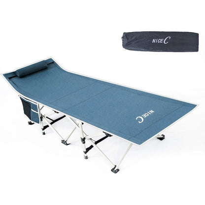 Camping Cots, Folding Cot, with Pillow, Carry Bag & Storage Pocket, Heavy Duty Holds Up to 500 Lbs, Outdoor&Indoor - 74 x 26.5