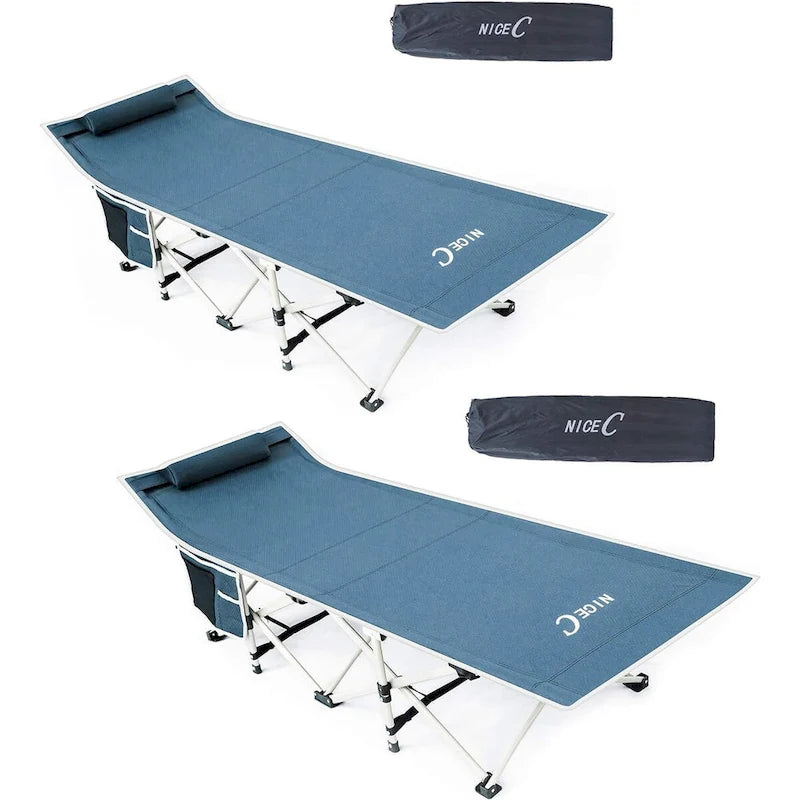 Camping Cots, Folding Cot, with Pillow, Carry Bag & Storage Pocket, Heavy Duty Holds Up to 500 Lbs, Outdoor&Indoor - 74 x 26.5