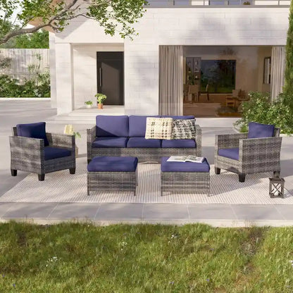 LIVOOSUN 5Pcs Patio Furniture Set Grey Rattan Coversation Seating Set