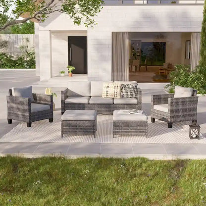 LIVOOSUN 5Pcs Patio Furniture Set Grey Rattan Coversation Seating Set