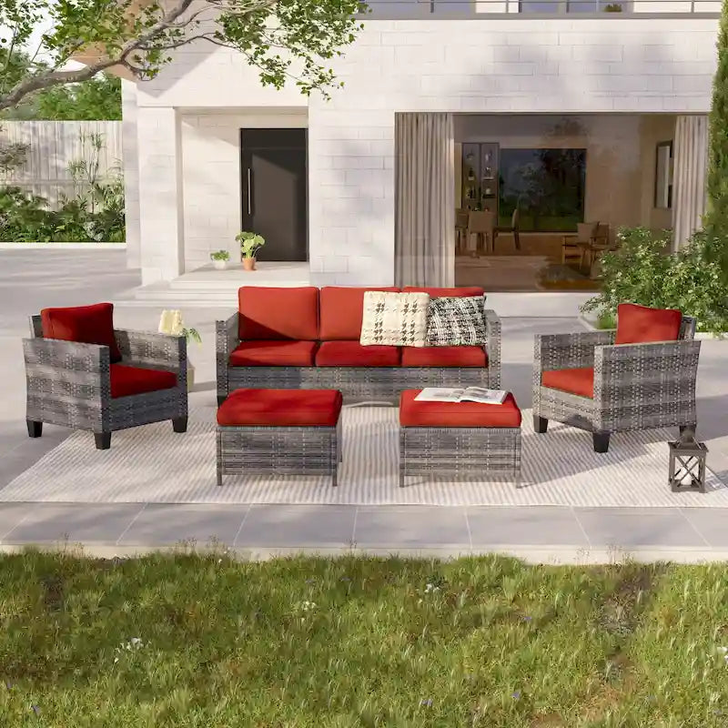 LIVOOSUN 5Pcs Patio Furniture Set Grey Rattan Coversation Seating Set