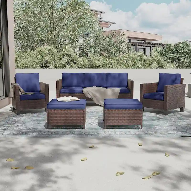 LIVOOSUN 5Pcs Patio Furniture Set Grey Rattan Coversation Seating Set