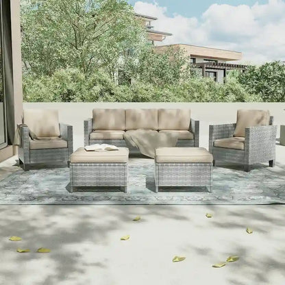 LIVOOSUN 5Pcs Patio Furniture Set Grey Rattan Coversation Seating Set