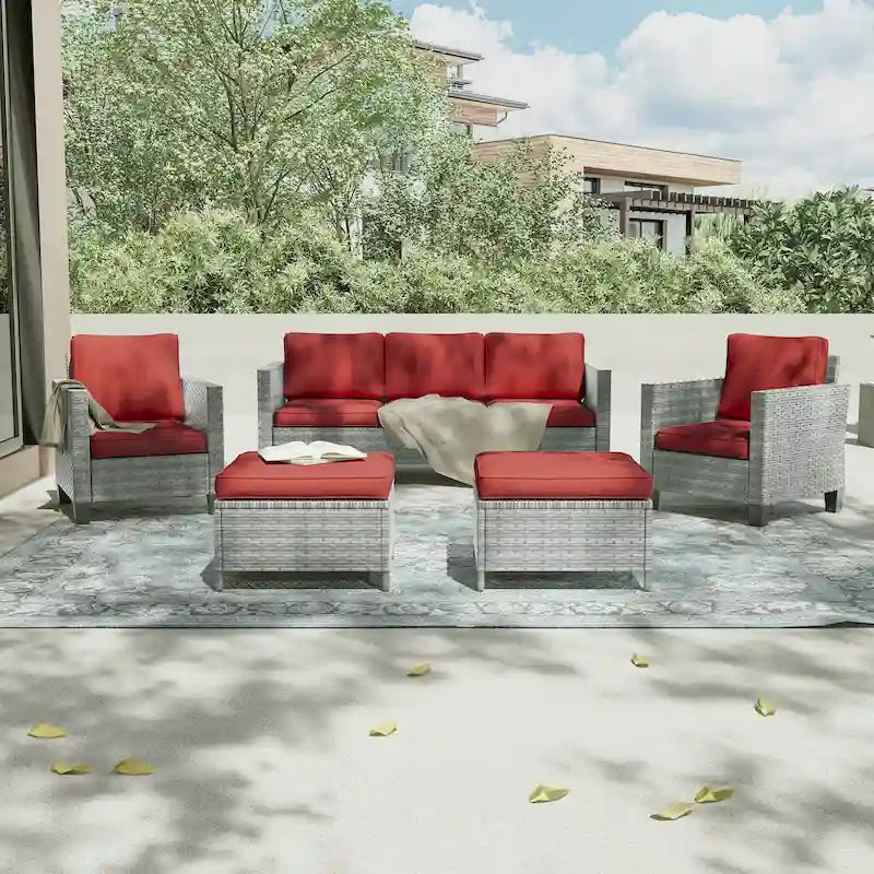 LIVOOSUN 5Pcs Patio Furniture Set Grey Rattan Coversation Seating Set