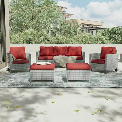 LIVOOSUN 5Pcs Patio Furniture Set Grey Rattan Coversation Seating Set