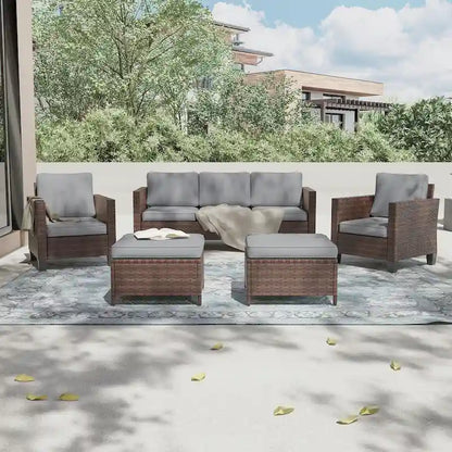 LIVOOSUN 5Pcs Patio Furniture Set Grey Rattan Coversation Seating Set