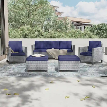 LIVOOSUN 5Pcs Patio Furniture Set Grey Rattan Coversation Seating Set