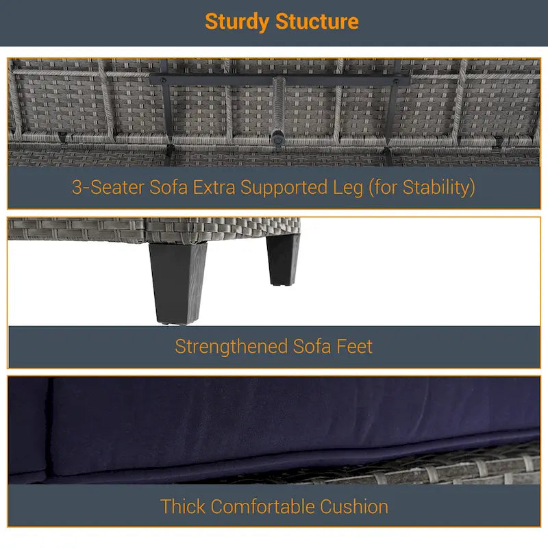 LIVOOSUN 5Pcs Patio Furniture Set Grey Rattan Coversation Seating Set