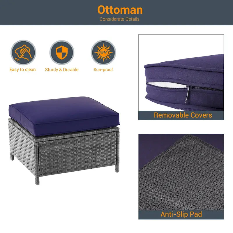 LIVOOSUN 5Pcs Patio Furniture Set Grey Rattan Coversation Seating Set