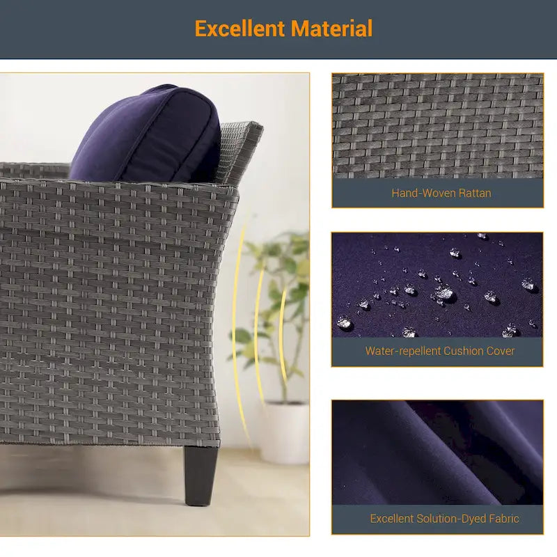 LIVOOSUN 5Pcs Patio Furniture Set Grey Rattan Coversation Seating Set