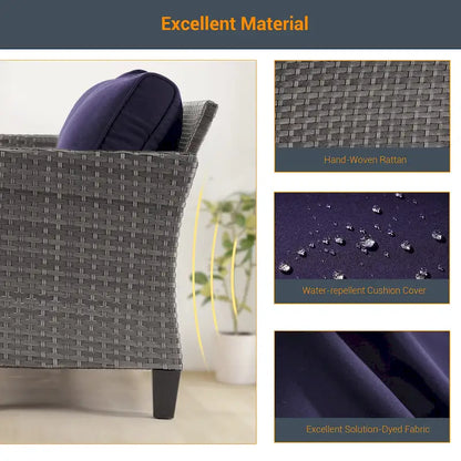 LIVOOSUN 5Pcs Patio Furniture Set Grey Rattan Coversation Seating Set