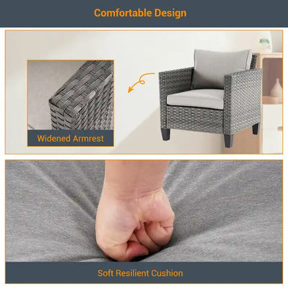 LIVOOSUN 5Pcs Patio Furniture Set Grey Rattan Coversation Seating Set