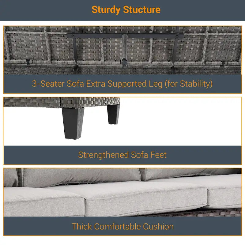 LIVOOSUN 5Pcs Patio Furniture Set Grey Rattan Coversation Seating Set