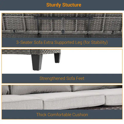 LIVOOSUN 5Pcs Patio Furniture Set Grey Rattan Coversation Seating Set