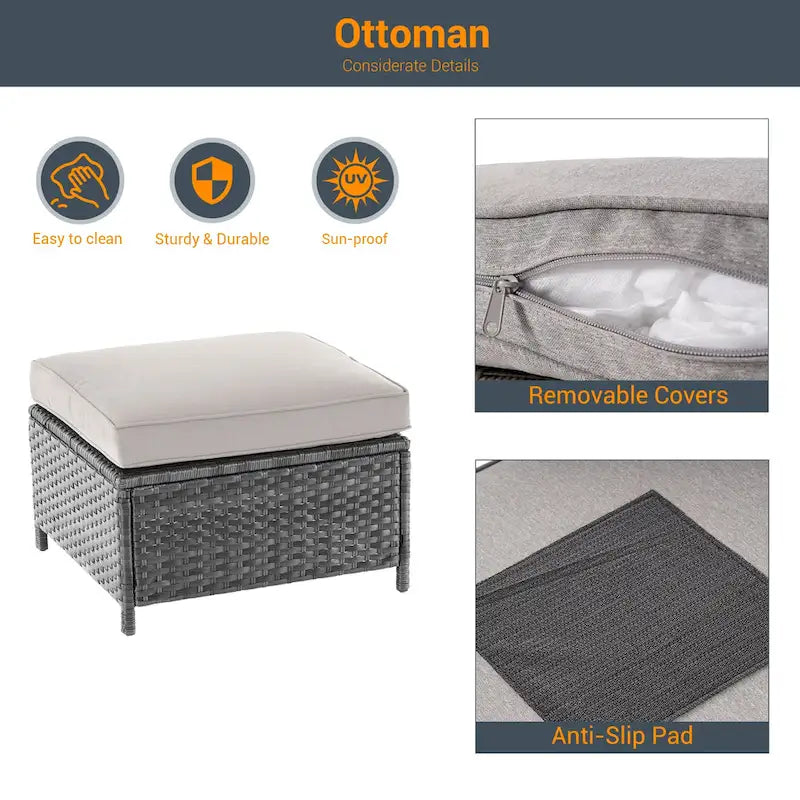 LIVOOSUN 5Pcs Patio Furniture Set Grey Rattan Coversation Seating Set