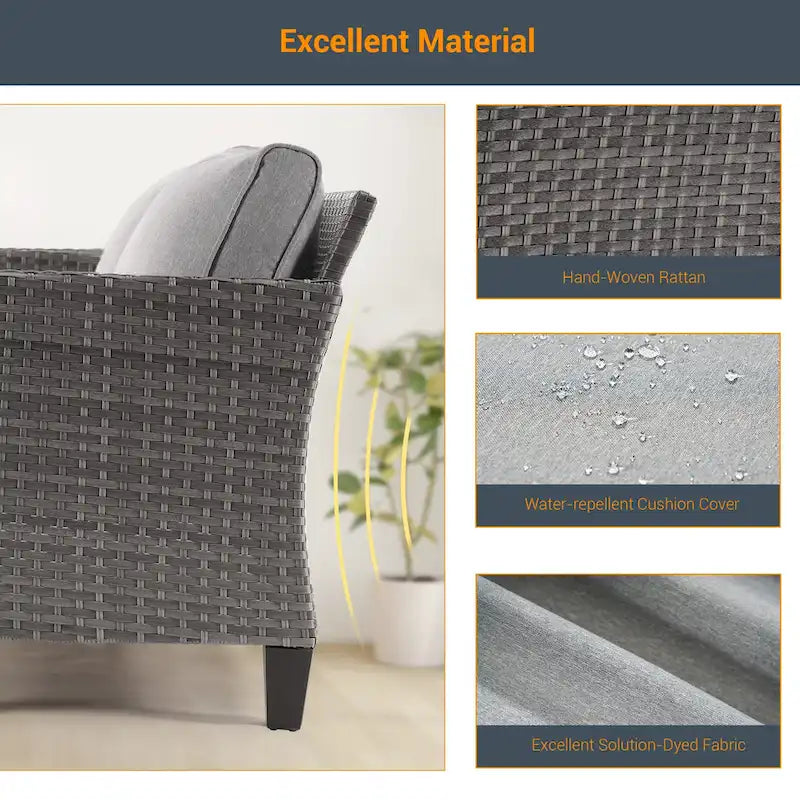 LIVOOSUN 5Pcs Patio Furniture Set Grey Rattan Coversation Seating Set