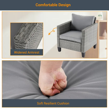 LIVOOSUN 5Pcs Patio Furniture Set Grey Rattan Coversation Seating Set