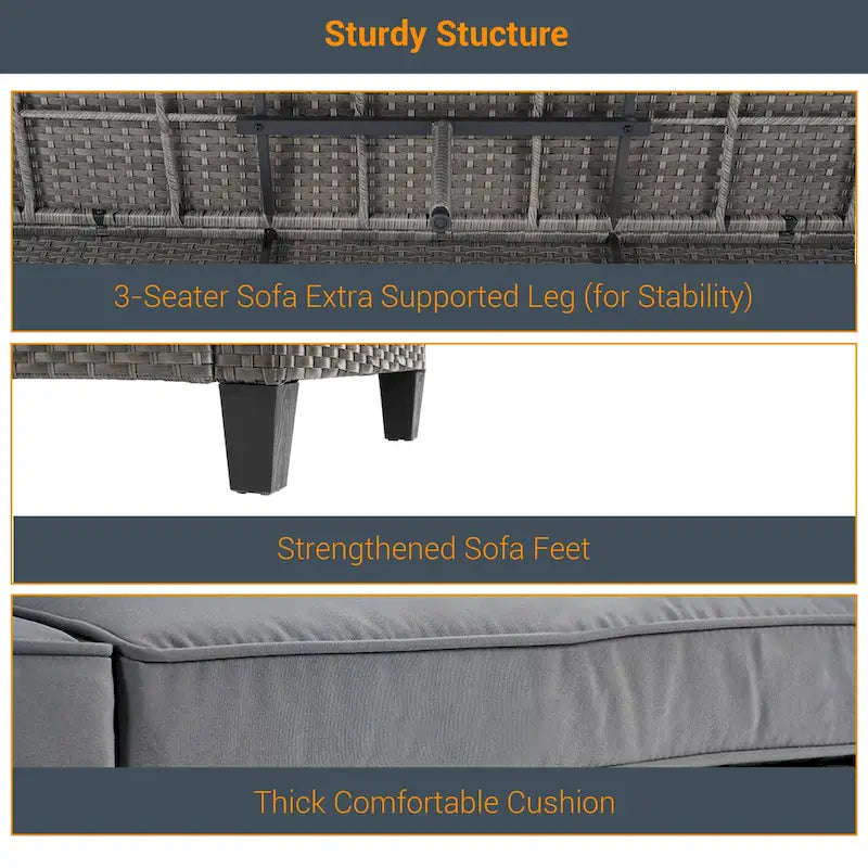 LIVOOSUN 5Pcs Patio Furniture Set Grey Rattan Coversation Seating Set