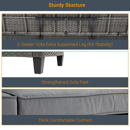 LIVOOSUN 5Pcs Patio Furniture Set Grey Rattan Coversation Seating Set