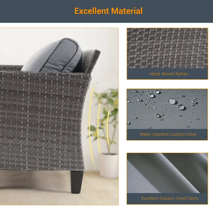 LIVOOSUN 5Pcs Patio Furniture Set Grey Rattan Coversation Seating Set