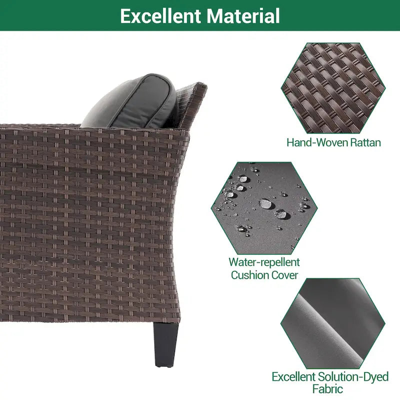 LIVOOSUN 5Pcs Patio Furniture Set Grey Rattan Coversation Seating Set