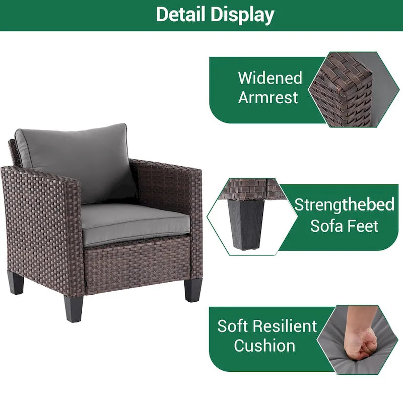 LIVOOSUN 5Pcs Patio Furniture Set Grey Rattan Coversation Seating Set