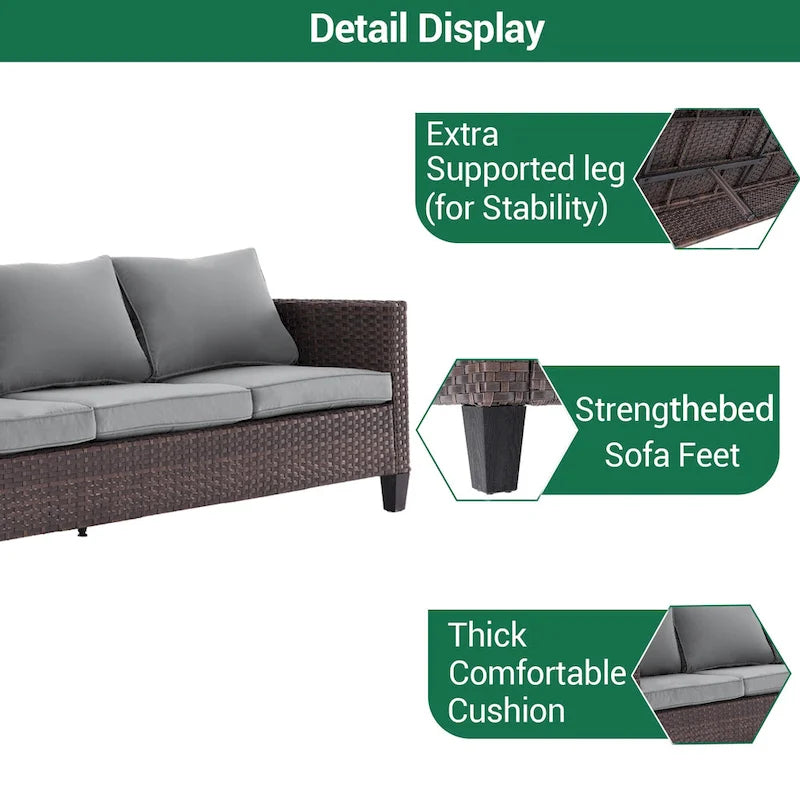 LIVOOSUN 5Pcs Patio Furniture Set Grey Rattan Coversation Seating Set