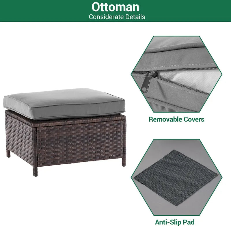 LIVOOSUN 5Pcs Patio Furniture Set Grey Rattan Coversation Seating Set