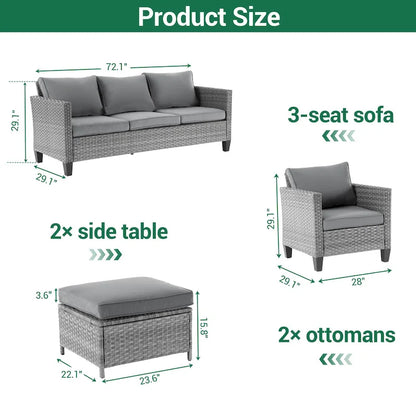 LIVOOSUN 5Pcs Patio Furniture Set Grey Rattan Coversation Seating Set