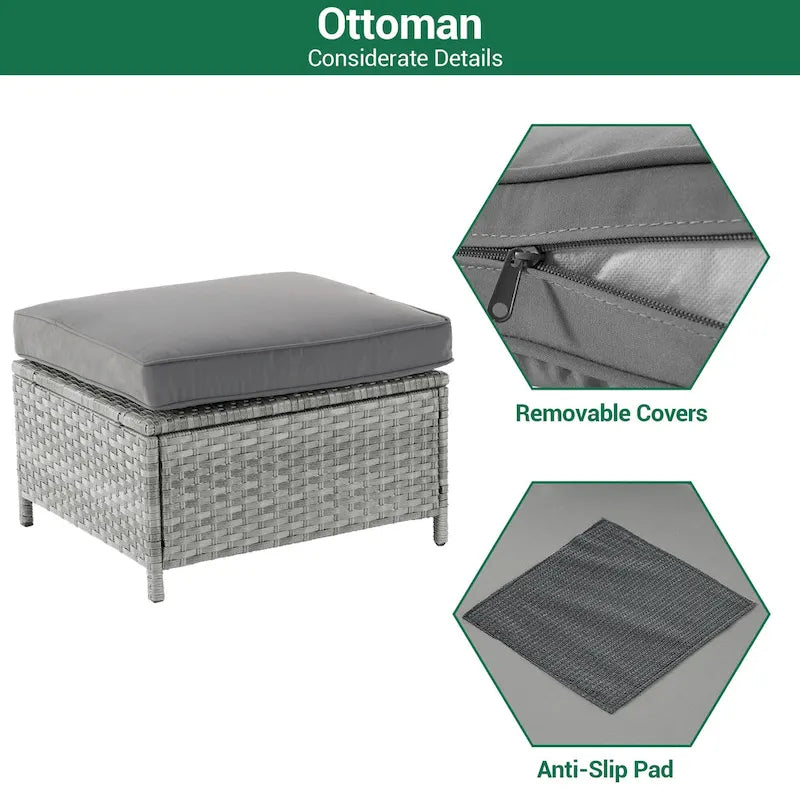 LIVOOSUN 5Pcs Patio Furniture Set Grey Rattan Coversation Seating Set