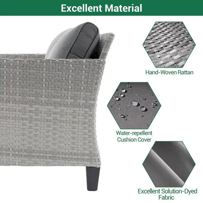 LIVOOSUN 5Pcs Patio Furniture Set Grey Rattan Coversation Seating Set