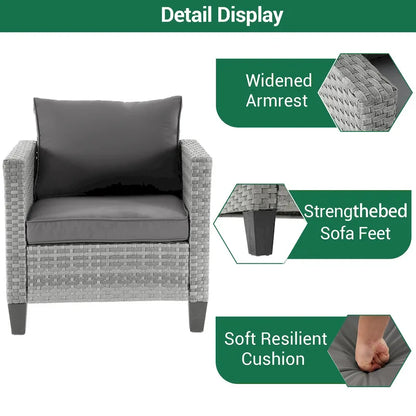 LIVOOSUN 5Pcs Patio Furniture Set Grey Rattan Coversation Seating Set