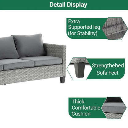 LIVOOSUN 5Pcs Patio Furniture Set Grey Rattan Coversation Seating Set