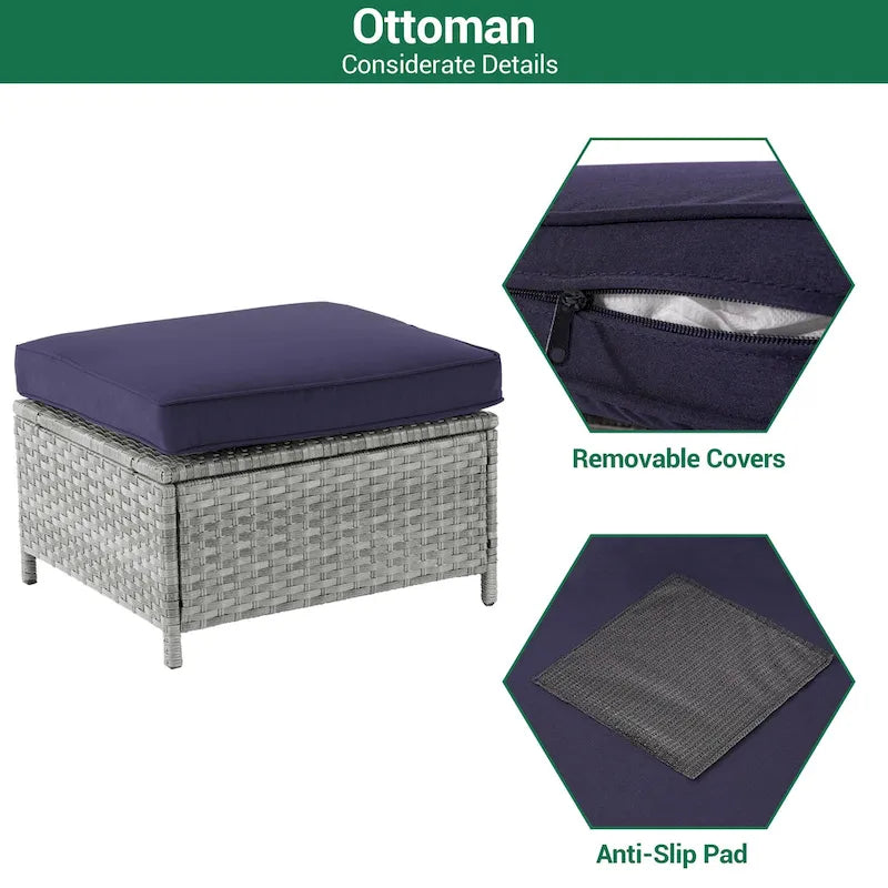 LIVOOSUN 5Pcs Patio Furniture Set Grey Rattan Coversation Seating Set