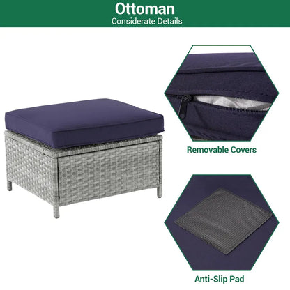 LIVOOSUN 5Pcs Patio Furniture Set Grey Rattan Coversation Seating Set