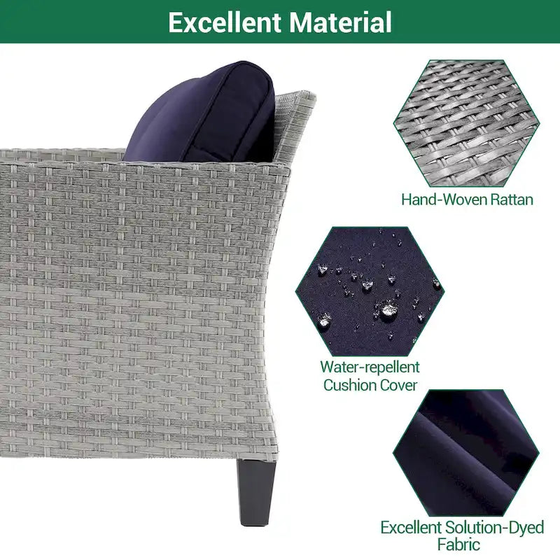 LIVOOSUN 5Pcs Patio Furniture Set Grey Rattan Coversation Seating Set