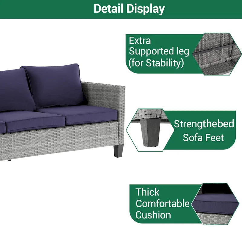 LIVOOSUN 5Pcs Patio Furniture Set Grey Rattan Coversation Seating Set